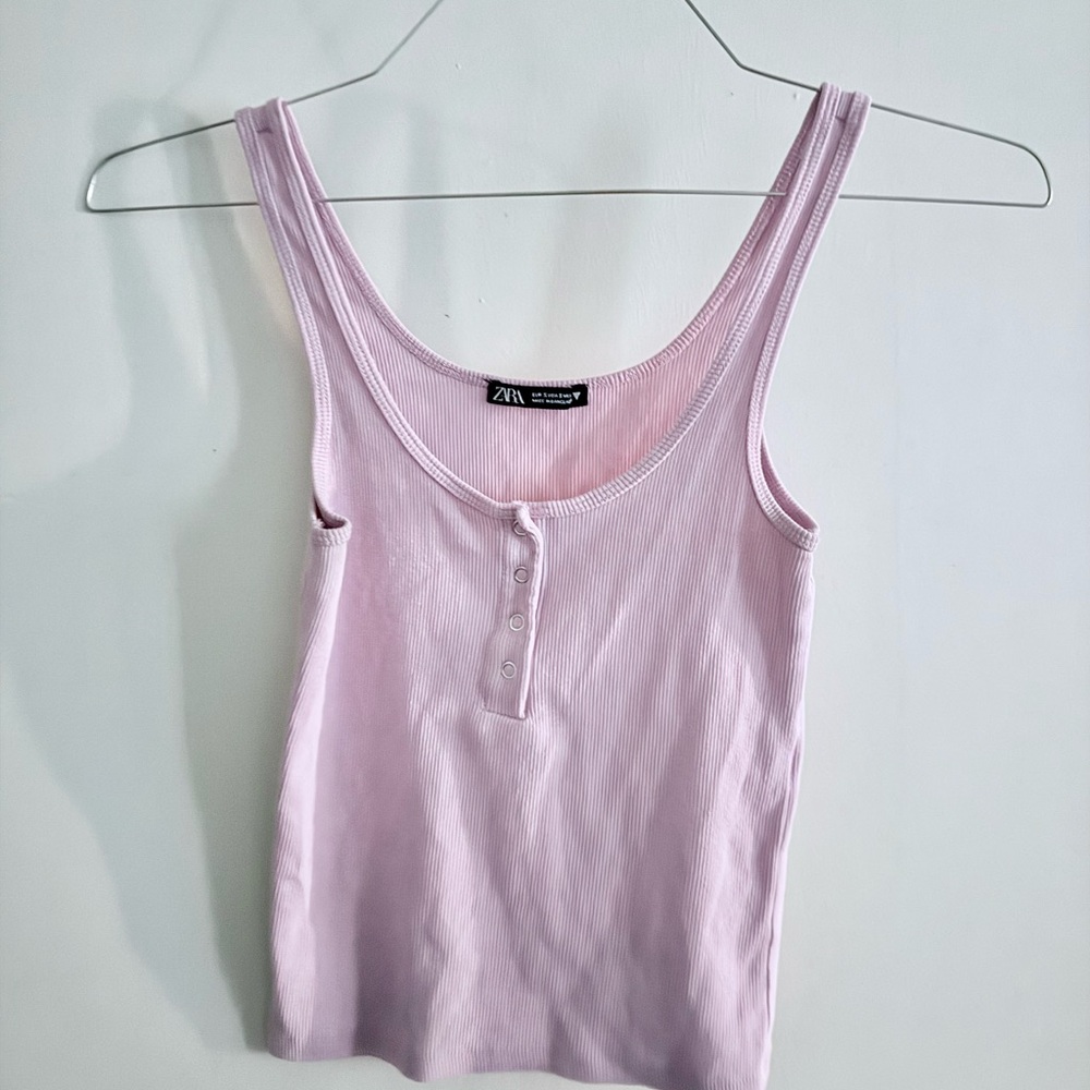 Zara Soft Pink Ribbed Tank Top with Buttons